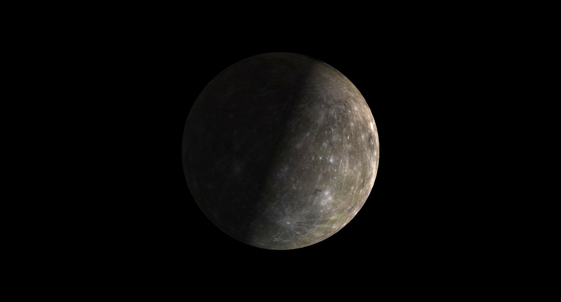 Starry Night Software graphic showing planet Mercury half illuminated.