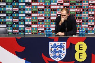 England's German head coach Thomas Tuchel attends a press conference at Wembley in north London on March 14, 2025, as he announces his first squad ahead of world cup qualifiers against Albania and Latvia (Photo by HENRY NICHOLLS / AFP) / NOT FOR MARKETING OR ADVERTISING USE / RESTRICTED TO EDITORIAL USE (Photo by HENRY NICHOLLS/AFP via Getty Images)