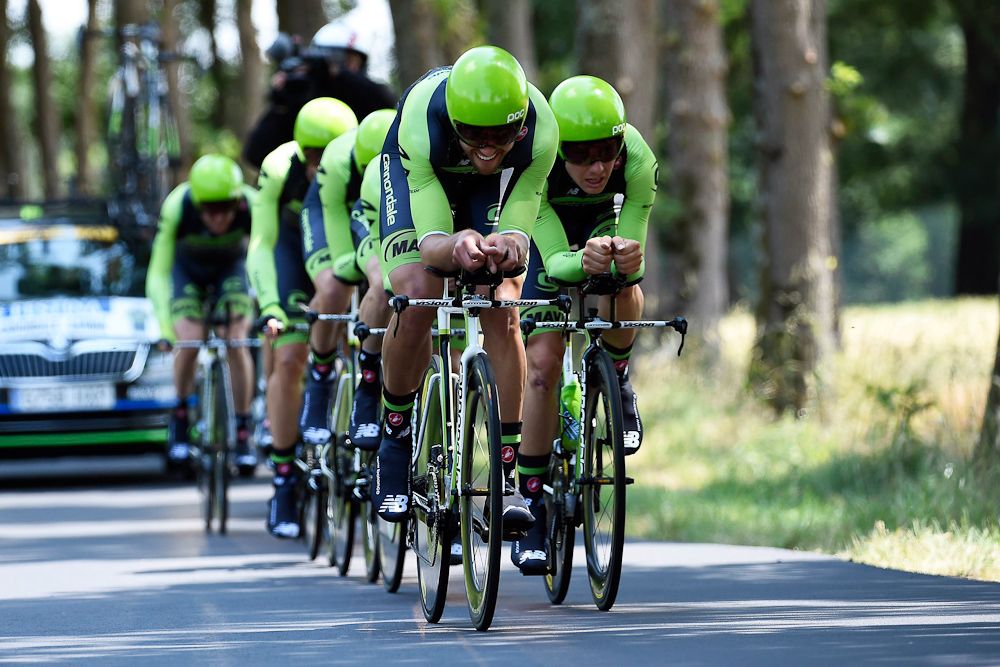 Cannondale-Garmin roll over the Dauphine team time trial course.