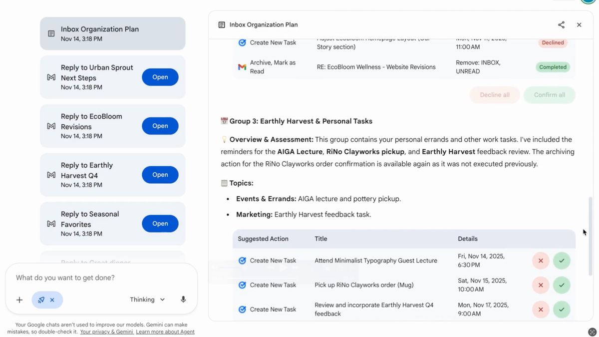 Gemini Agent in action in a Google demo video.