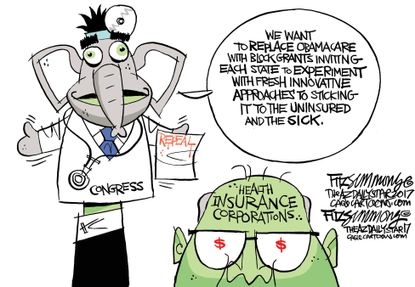 Political cartoon U.S. Graham Cassidy Obamacare repeal insurance companies