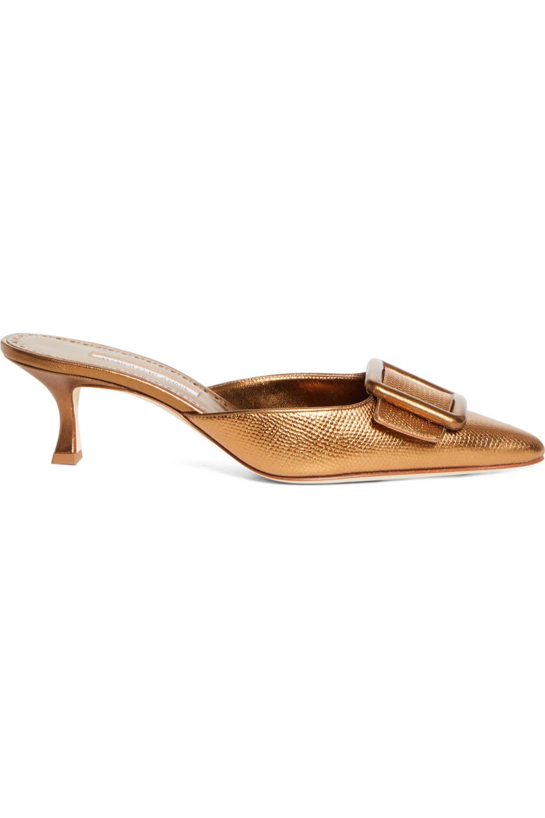 Maysale Buckle Lizard Embossed Metallic Pointed Toe Kitten Heel Mule
