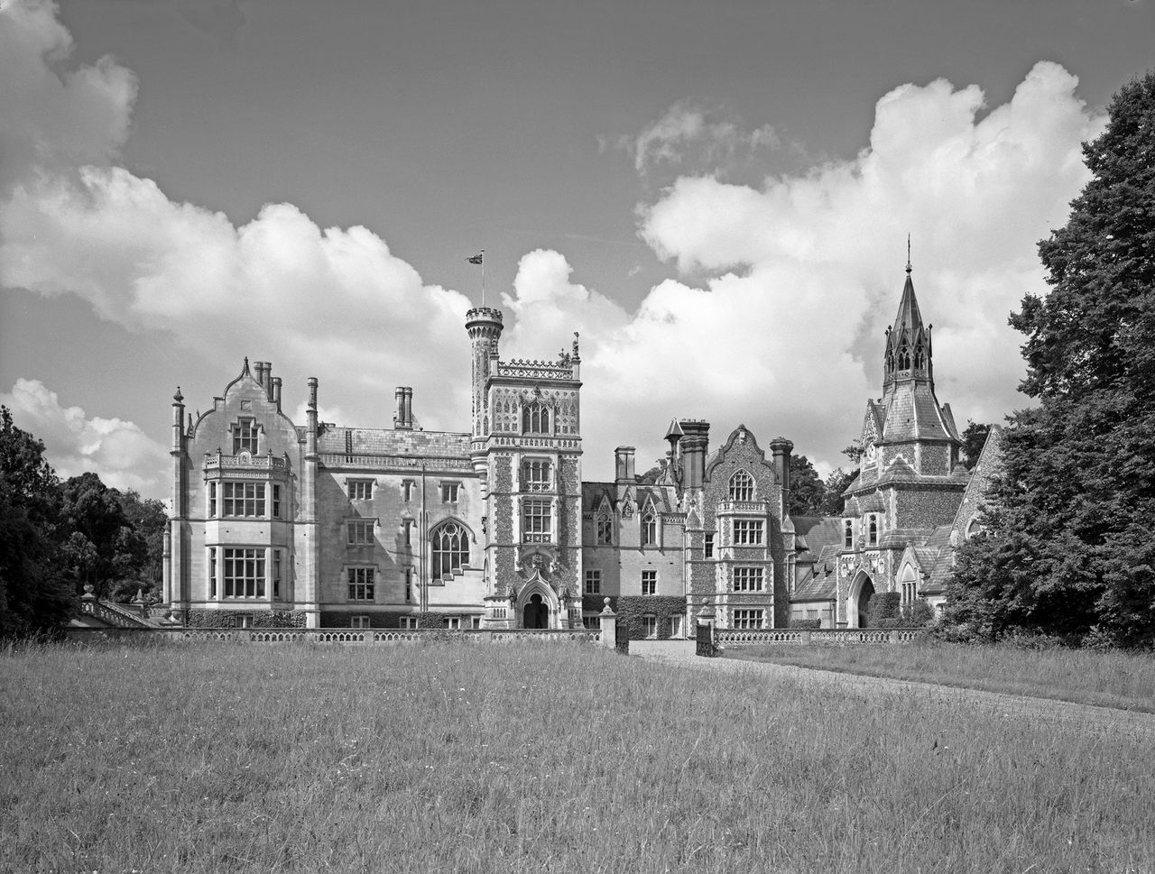 Shadwell Park from the east. The wing to the left was designed by Edward Blore and the tower by Samuel Sanders Teulon.