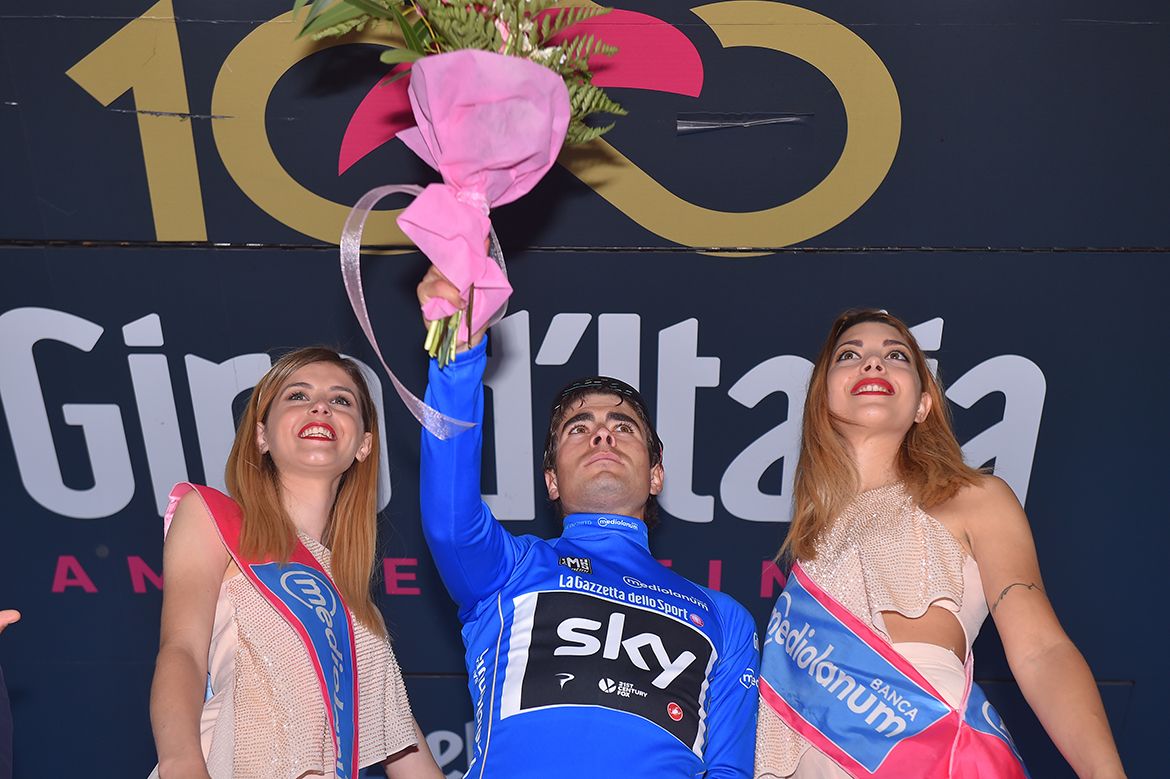 Mikel Landa in the blue king of the mountains jersey at the Giro d'Italia