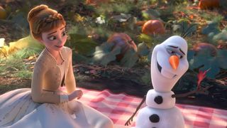 Kristen Bell as Anna and Josh Gad as Olaf in Frozen 2.