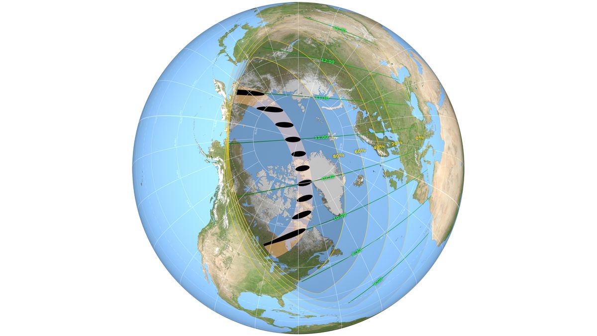 This map of the eclipse path shows where the June 10, 2021, annular and partial solar eclipse will occur.