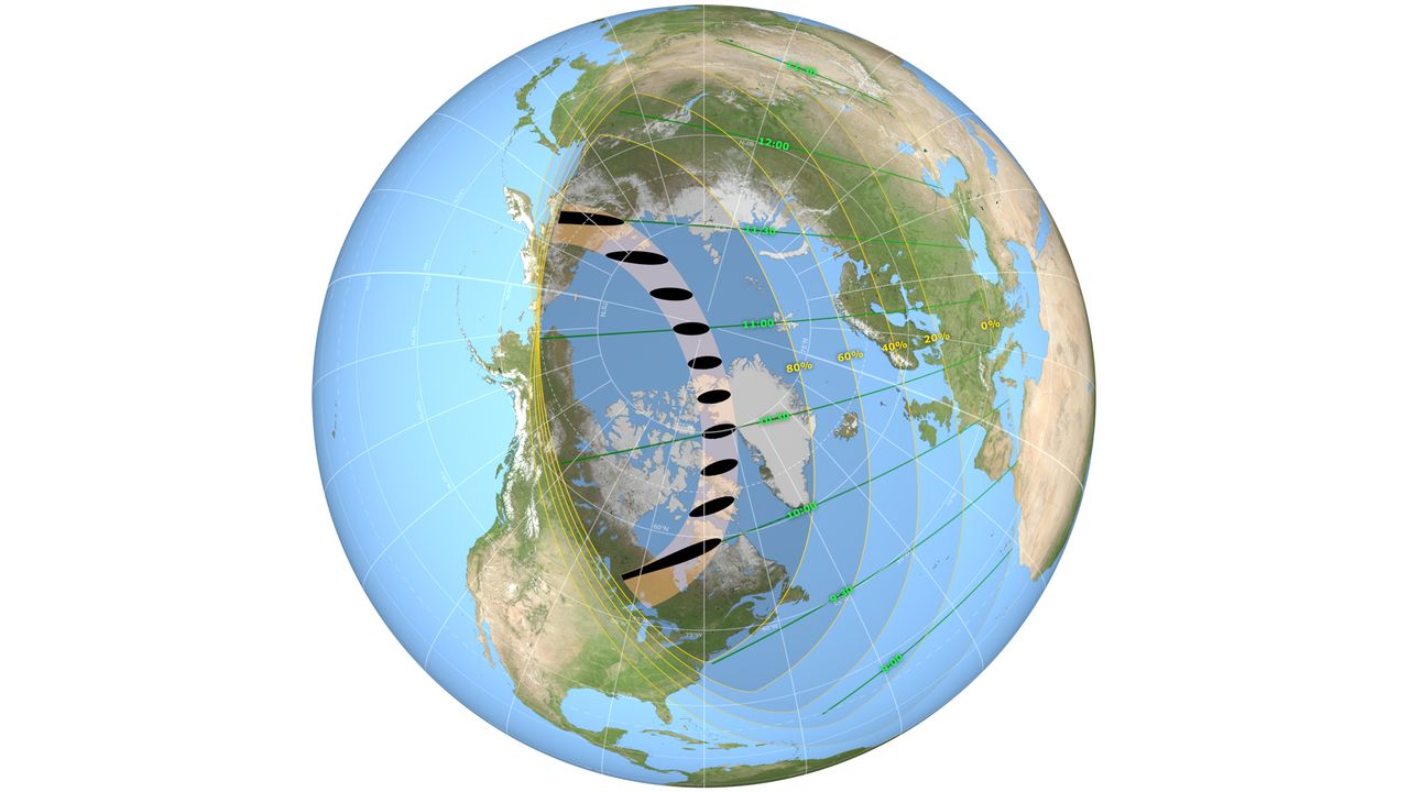 This map of the eclipse path shows where the June 10, 2021, annular and partial solar eclipse will occur.