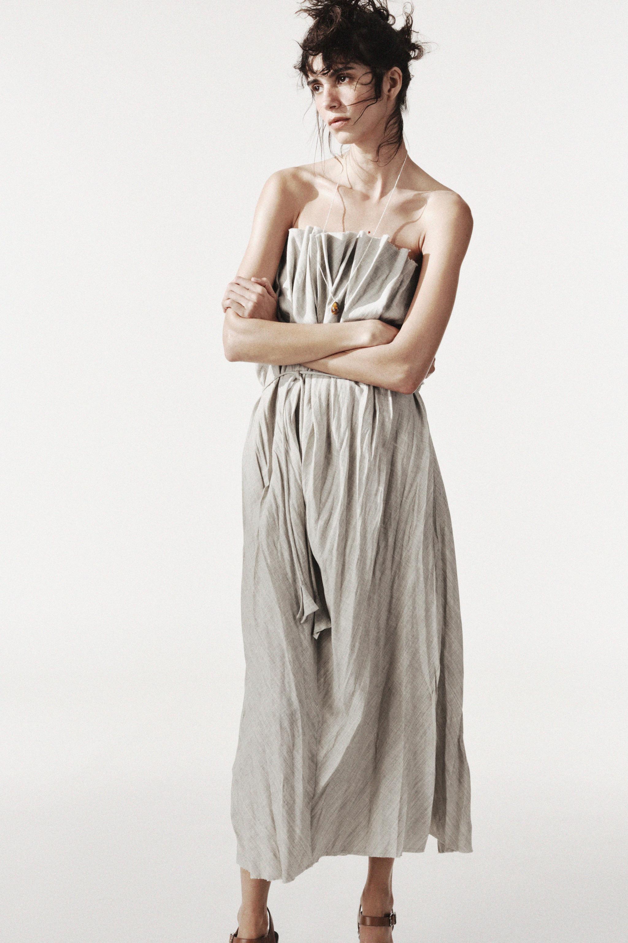 Zw Collection Pleated Linen Blend Dress