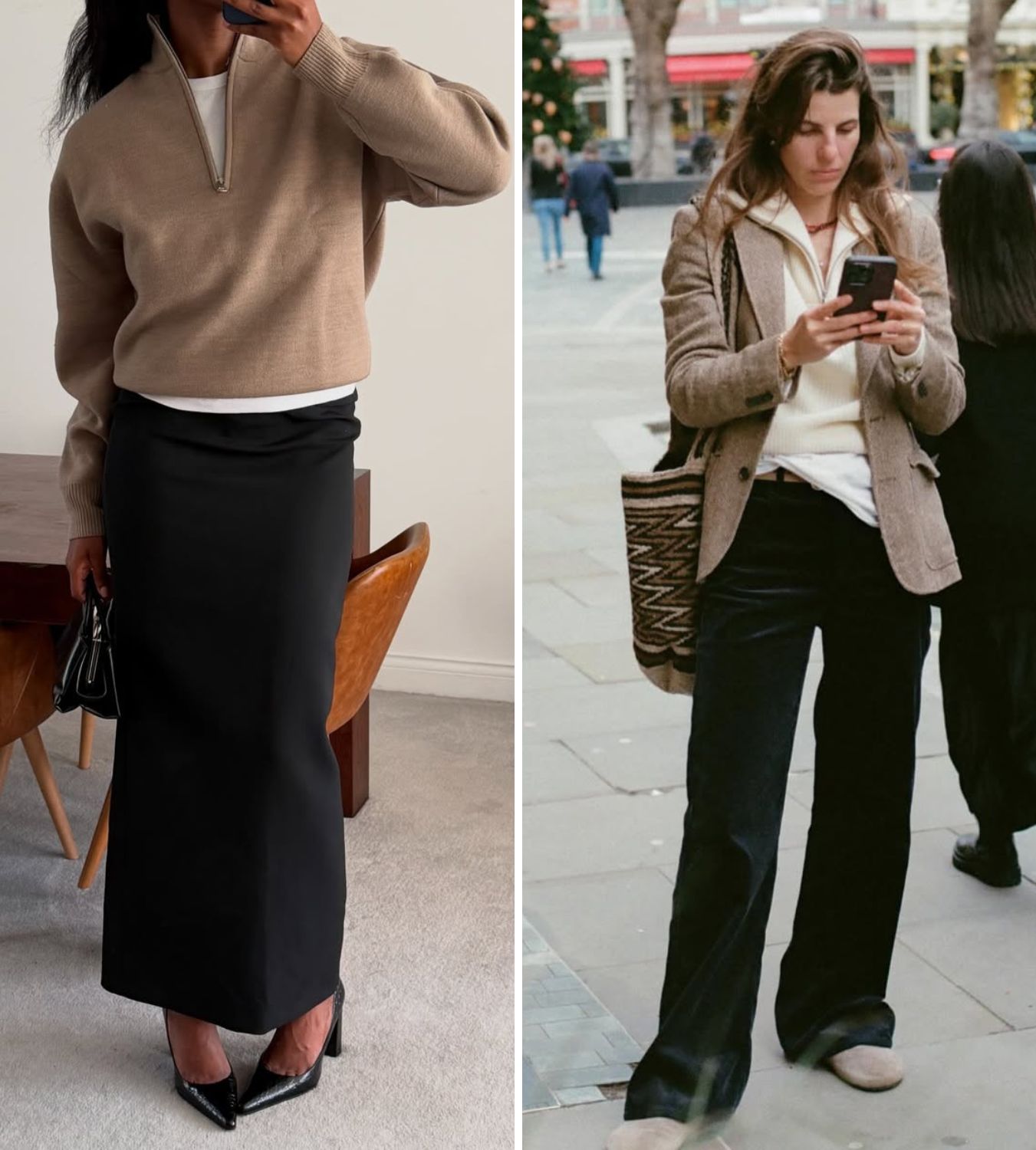 two influencers wearing quarter-zip jumpers