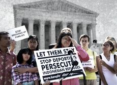 Demonstrators outside the Supreme Court.