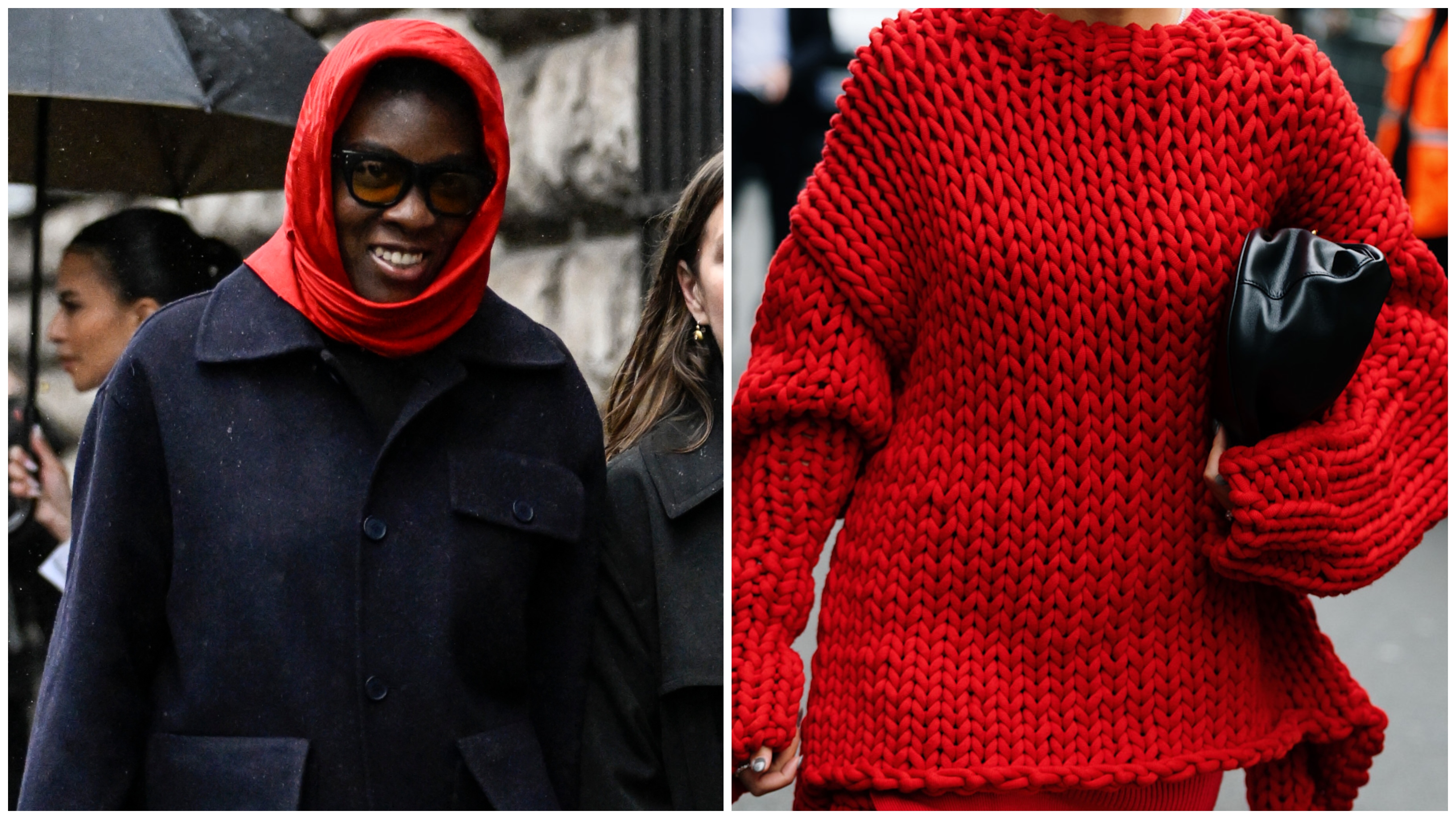 nikki ogunnaike wearing a scarf and a coat, a woman wearing a knit top 