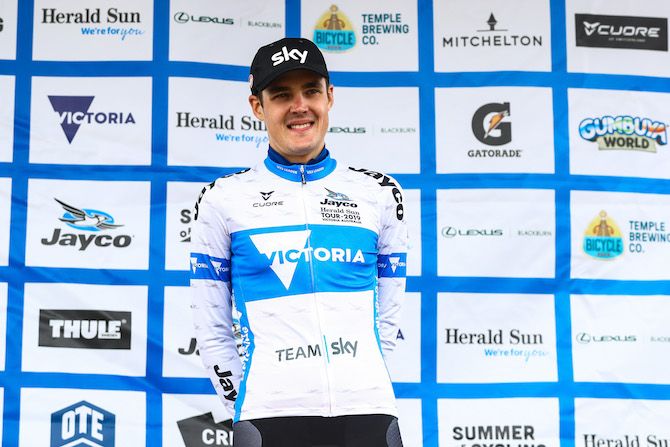 Team Sky's Pavel Sivakov wears the best young rider jersey after stage 2 of the 2019 Herald Sun Tour
