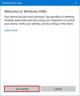 Windows Hello Fingerprint get started button