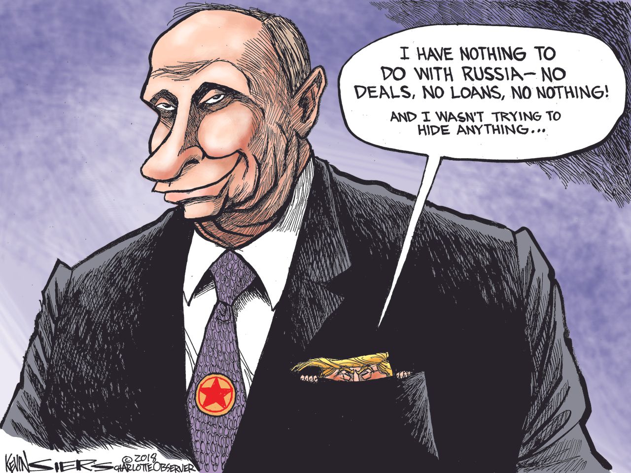 Political cartoon U.S. Russia Vladimir Putin Trump Mueller probe