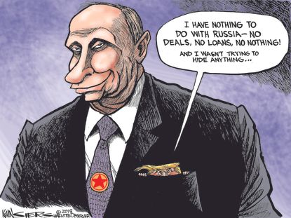 Political cartoon U.S. Russia Vladimir Putin Trump Mueller probe
