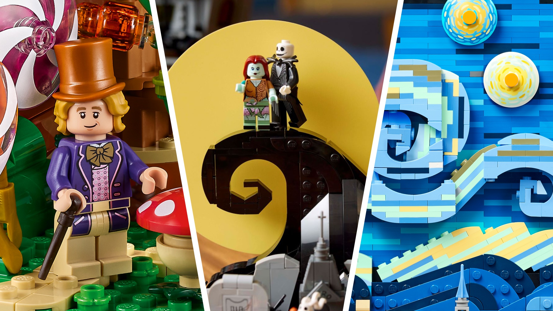 Lego Willy Wonka, Nightmare before Christmas and Vincent Van Gogh sets