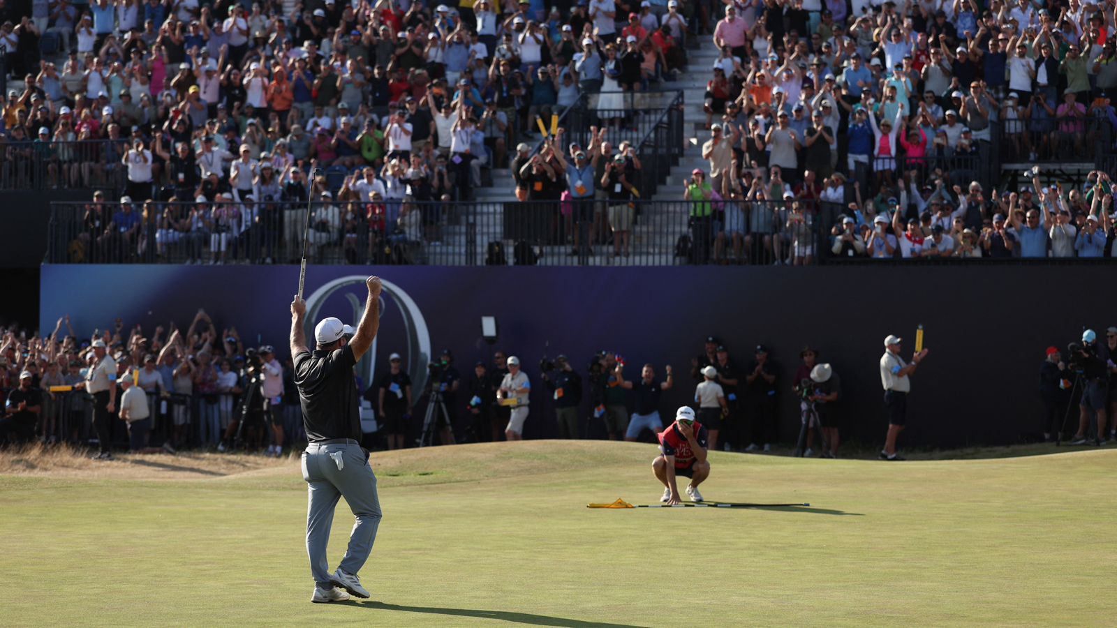 Ryan Fox celebrates after holing a putt on the 18th green at The Open Championship