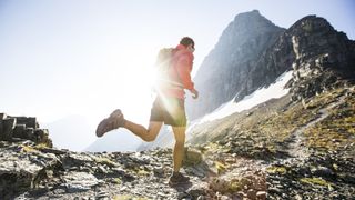 A man running up a mountain