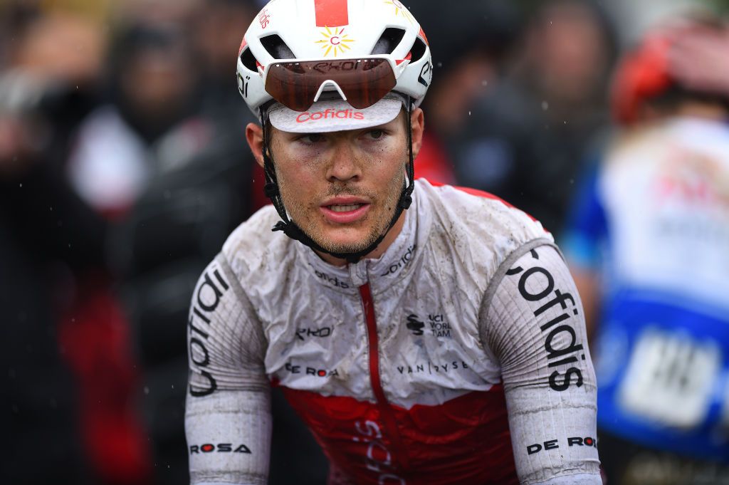 LA CHAPELLESAINTAUBIN FRANCE APRIL 08 Axel Zingle of France and Team Cofidis reacts at finish line during the 68th Circuit Cycliste Sarthe Pays de la Loire 2022 Stage 4 a 1364km stage shortened due to bad weather conditions from La ChapelleSaintAubin to La ChapelleSaintAubin CircuitSarthe on April 08 2022 in La ChapelleSaintAubin France Photo by Dario BelingheriGetty Images