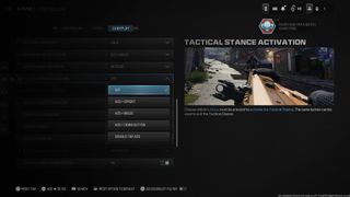 The Tac Stance Activation options in the Settings menu