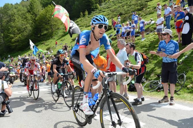 Ryder Hesjedal and Richie Porte make their way to the finish of stage 9