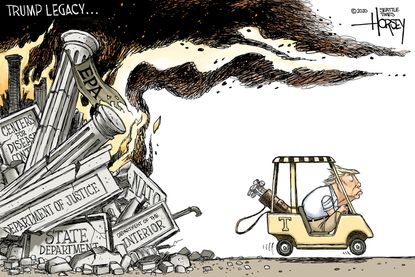 Political Cartoon U.S. Trump legacy destruction