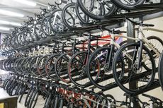 rows of bikes in a bicycle shop