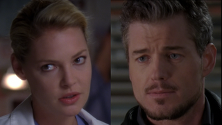 Side by side: close-ups of Izzy, Mark in Grey's Anatomy Season 5