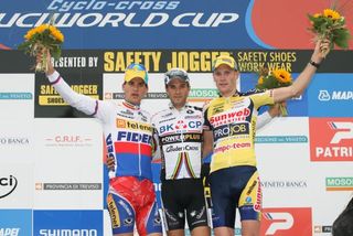 The podium: Zdenek Stybar (2nd, Telenet-Fidea Cycling Team), Niels Albert (1st, BKCP-Powerplus) and Klaas Vantornout (Sunweb Pro Job Cycling Team).