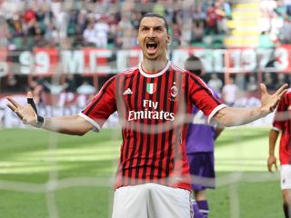 Zlatan Ibrahimovic celebrates after scoring for Milan, 2012