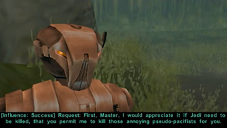 A screenshot of a conversation with HK-47, an assassin droid from the Star Wars universe.