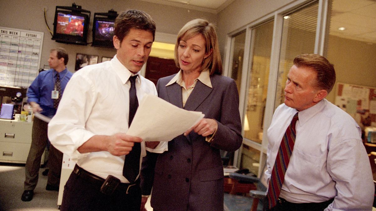 From left, Lob Lowe, Allison Janney and Martin Sheen in &quot;The West Wing.&quot;