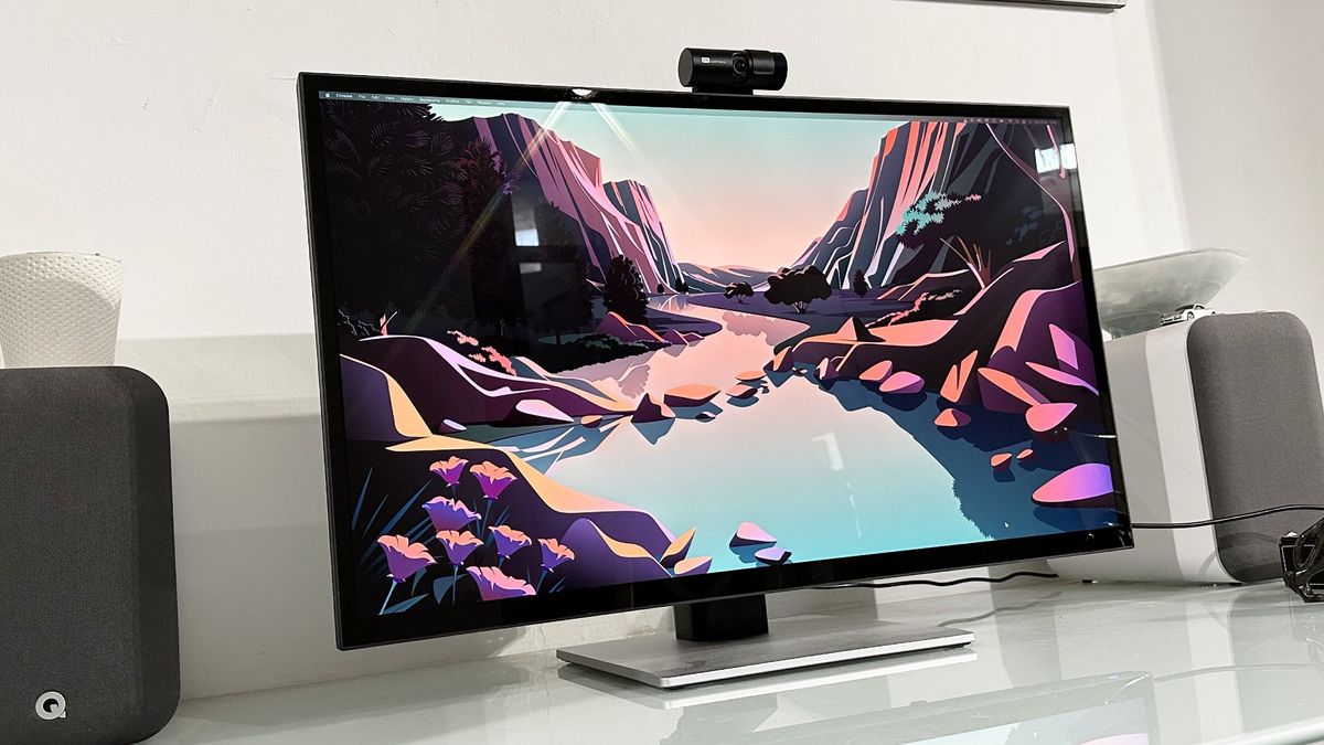 The Acer ProDesigner PE320QXT on a desk in a home office during our testing process