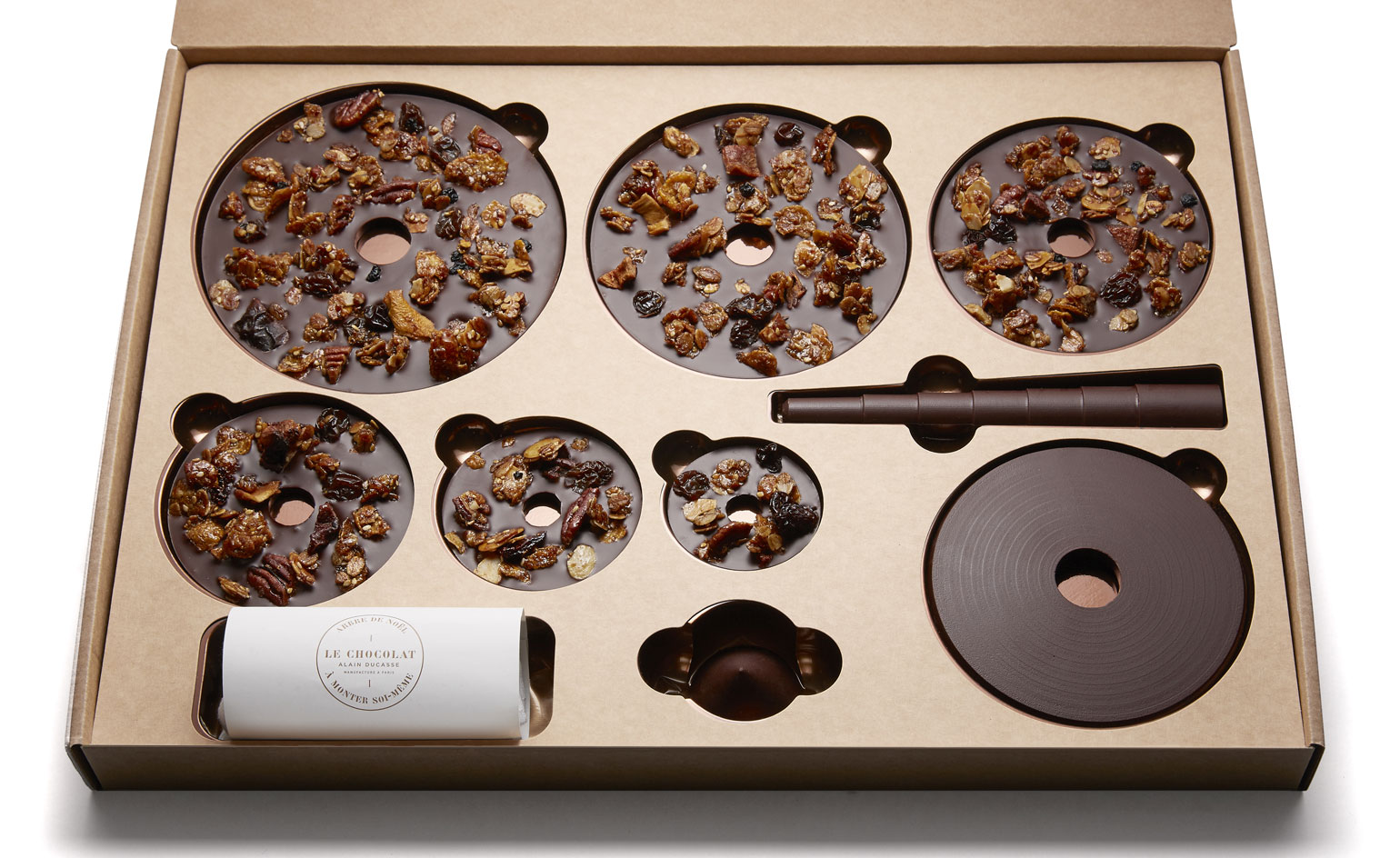 chocolate Christmas tree – sold flat in a custom made box, it comes complete with a pair of white gloves to wear when assembling
