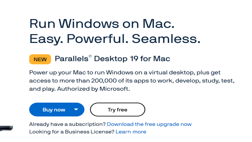 Website screenshot for Parallels Desktop