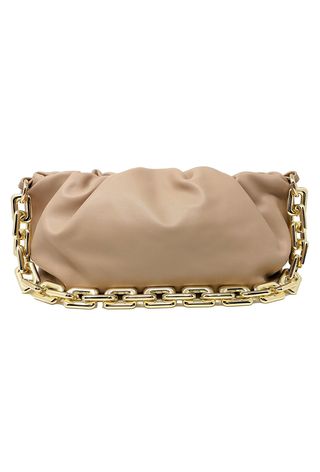 Prime Original Women's Chain Pouch Bag | Cloud-Shaped Dumpling Clutch Purse | Ruched Chain Shoulder Handbag (beige)