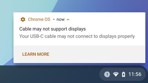 USB-C compatibility notification on Chromebooks