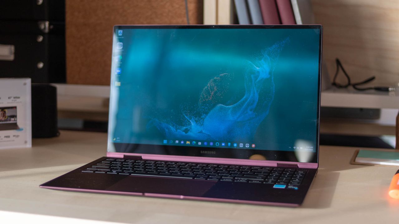 A photograph of the Samsung Galaxy Book2 Pro 360 on a table