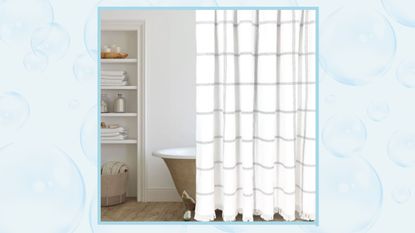 White shower curtain on bubble background