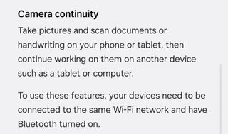 Camera Continuity description in One UI 7 Beta 2