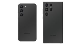 A leaked render of the Galaxy S23 and S23 Ultra in black