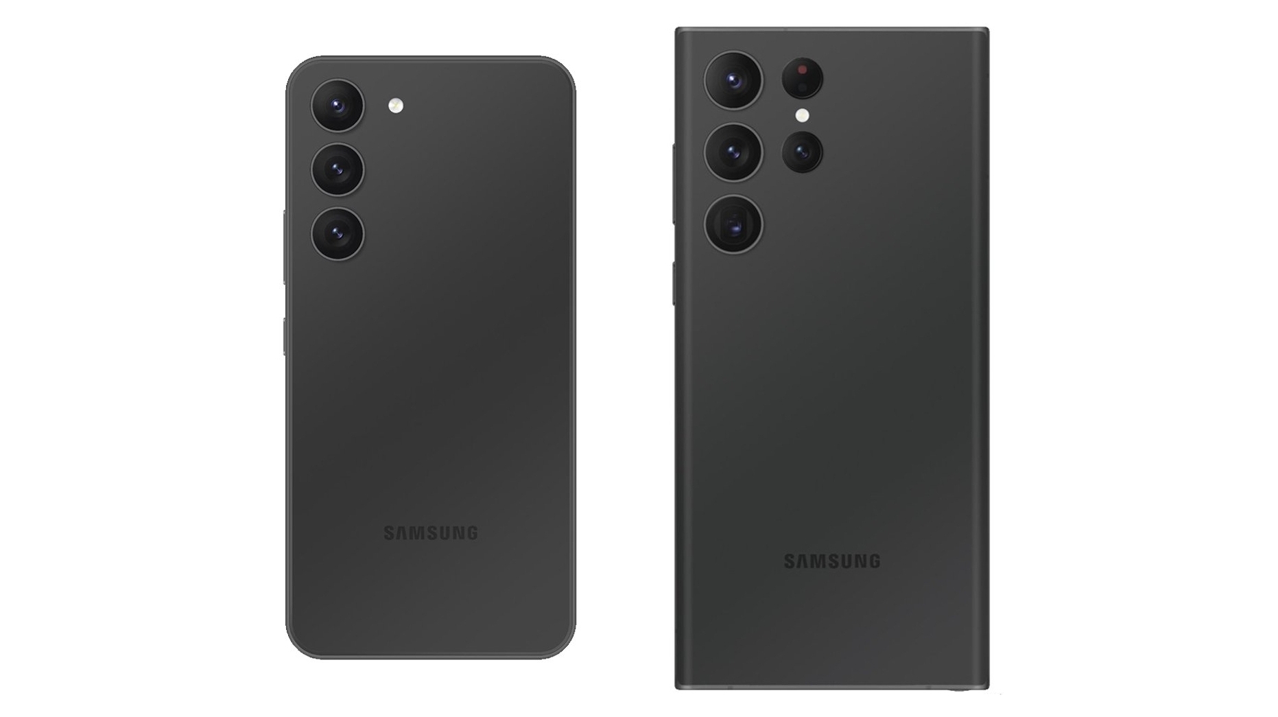 A leaked render of the Galaxy S23 and S23 Ultra in black