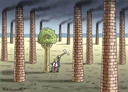 Political cartoon U.S. Trump Paris Agreement fossil fuel emissions