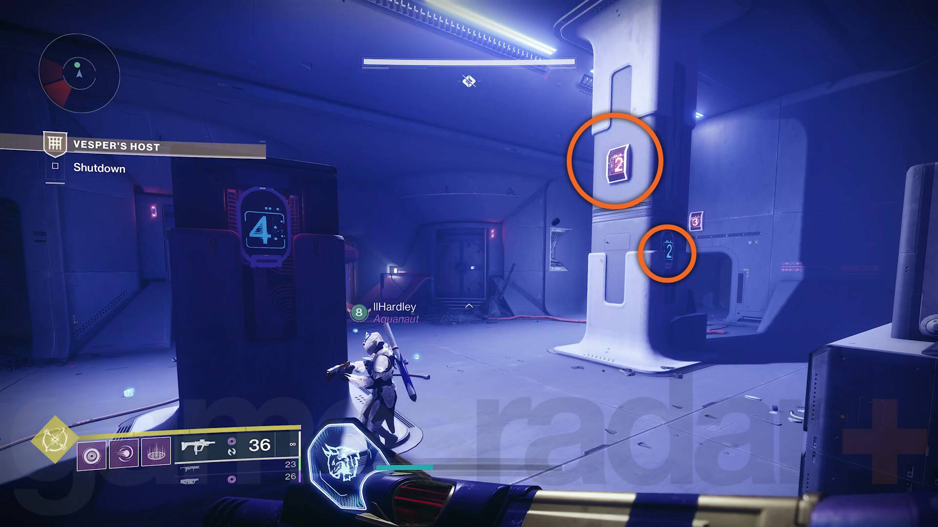 Destiny 2 Vesper's Host entrance room red and blue number panels for corrupted puppeteer boss