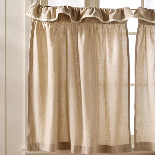By Anthropologie Ruffle Top Cotton Woven Cafe Curtain, Set of 2