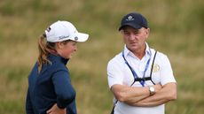Lottie Woads (left) speaks to Nigel Edwards at the 2025 AIG Women's Open