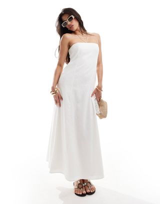 Abercrombie 
Fitch Linen Blend Strapless Midi Dress in White