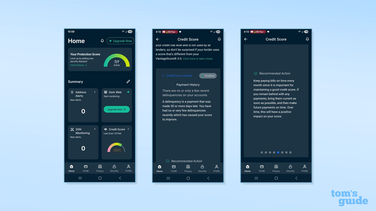 تصاویری از ابزار Credit Score در برنامه ExpressVPN Identity Defender.
