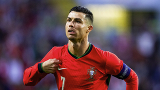 Cristiano Ronaldo of Portugal celebrates ahead of the Portugal vs Czech Republic Euro 2024 group game.