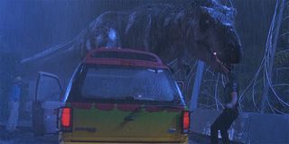 Jurassic Park T-rex chases Ian Malcolm